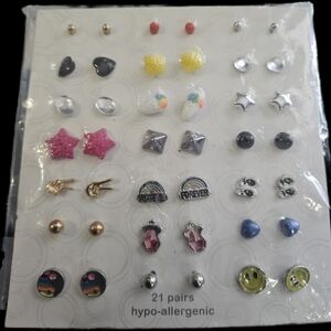 Wonder Nation Girls Earring Bundle (21 Pairs) Hypo Allergenic Posts Y2K ~ NIP